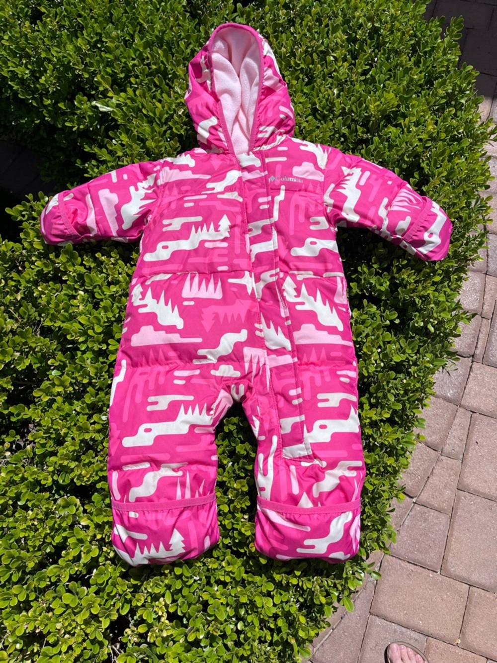 Columbia Baby Snowsuit Bunting 6-12M Pink Hooded Winter One Piece Fleece Lined